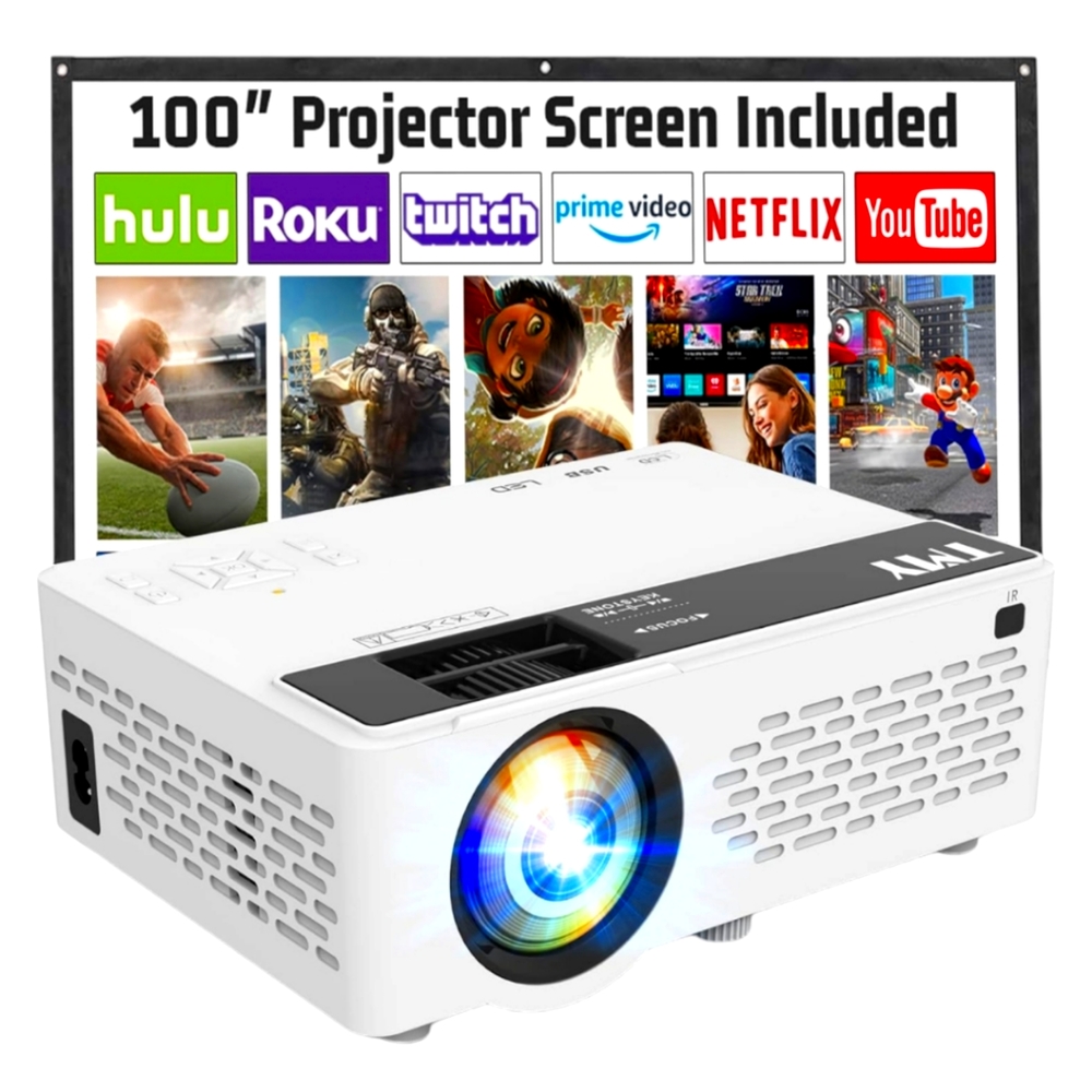 Indoor Outdoor Portable 9500 Lumens Bluetooth Mini Movie Projector W/100" Screen